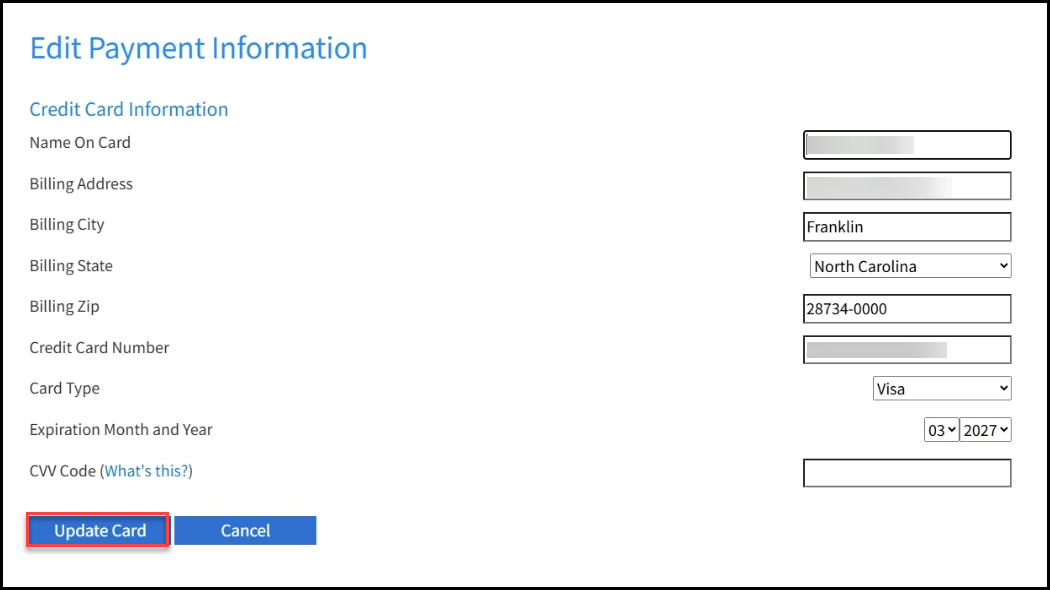 Edit Payment Info Edit Payment Info